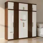White + Walnut Overhead Storage Wardrobe