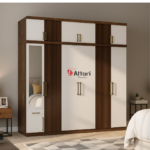 Premium Mirror Wardrobe (White + Walnut)