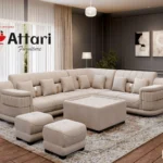 Attari Beige Fabric U Shaped Corner Sectional Sofa