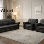 Attari Black Leatherette Sofa Set Button Tufting
