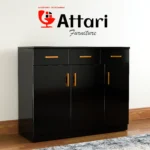 Attari Black Three Door Shoe Rack Cabinet Three Drawers