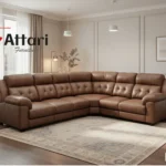 Attari Classic Brown Leather L Shaped Corner Sofa