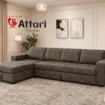 Attari Dark Grey Fabric L Shaped Sectional Sofa Bed