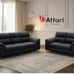 Attari Dark Navy Blue Fabric Sofa Set