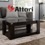 Attari Dark Wood Coffee Table Glass Top Lower Shelf