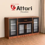 Attari Dark Wood Sideboard with Black Striped Glass Doors & Drawer
