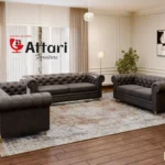 Attari Grey Button Tufted Chesterfield Sofa Set