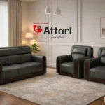 Attari Grey Green Leatherette Sofa Set Quilted Sides
