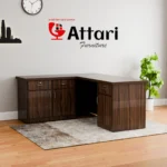 Attari L Shaped Dark Walnut Executive Desk Cabinet