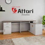 Attari L Shaped White Desk Stone Tabletop Pedestal Return