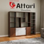 Attari Large Wooden Display Cabinet with White Doors