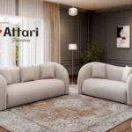 Attari Light Beige Fabric Sofa Set Barrel Back