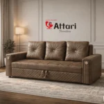Attari Light Brown Leatherette 3 Seater Sofa Bed