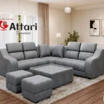 Attari Light Grey Fabric L Shaped Sectional Sofa