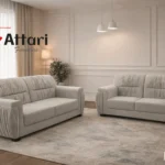Attari Light Grey Fabric Sofa Set Pleated Sides