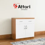 Attari Light Wood & White Two Door Shoe Cabinet Drawers