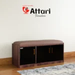 Attari Low Wood & Black Three Door Shoe Bench Cushion