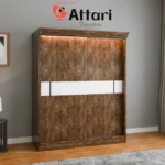 Attari Medium Brown Sliding Door Wardrobe White Stripe LED