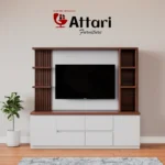 Attari Modern TV Unit with Vertical Wood Slats & White Drawers