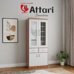 Attari Modern White & Wood Bookshelf with Glass Doors