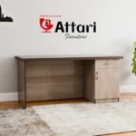 Attari Natural Oak Study Desk Dark Frame Drawer Cabinet