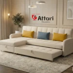 Attari Off White Fabric L Shaped Sectional Sofa Bed