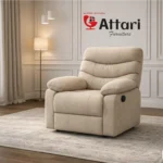 Attari Plush Beige Fabric Manual Recliner Armchair