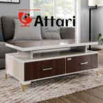 Attari Premium Coffee Table White & Wood Gold Legs