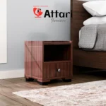 Attari Red Brown Wood Bedside Table Shelf & Drawer