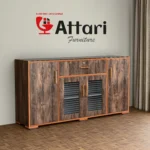 Attari Rustic Wood Sideboard with Striped Glass & Solid Doors