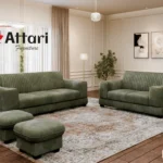 Attari Sage Green Fabric Sofa Set Footstools