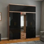 Attari Six Door Dressing Wardrobe Glossy Black & Wood