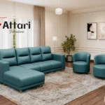 Attari Teal Leatherette L Shaped Sectional Sofa