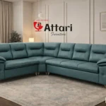 Attari Teal Leatherette L Shaped Sectional Sofa Legs