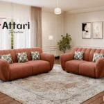 Attari Terracotta Fabric Sofa Set Vertical Channels