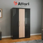 Attari Three Door Wardrobe Black & Light Wood