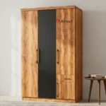 Attari Three Door Wardrobe Wood & Black with Drawer