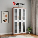 Attari Three Door White Bookshelf Cabinet with Glass Doors