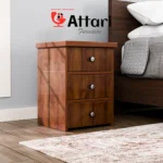 Attari Warm Wood Three Drawer Bedside Table