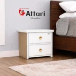 Attari White & Light Wood Two Drawer Bedside Table