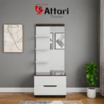 Attari White & Wood Dressing Table Tall Mirror Four Shelves Drawers