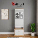 Attari White & Wood Dressing Table Tall Mirror Two Drawers