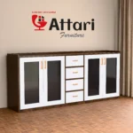 Attari White & Wood Sideboard with Glass Doors Four Drawers