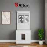 Attari White Dressing Table Square Mirror Open Shelf Cabinet