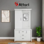 Attari White Dressing Table Tall Cabinet Mirror Three Drawers