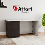 Attari White Office Desk with Left Dark Cabinet
