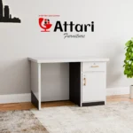 Attari White Office Desk with Right Dark Cabinet