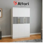 Attari White Three Door Wardrobe Black Slats