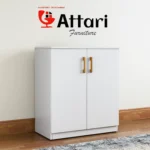 Attari White Two Door Shoe Cabinet Vertical Handles