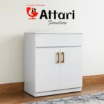 Attari White Two Door Shoe Cabinet with Drawer